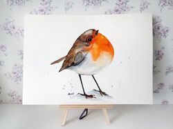 Robin original watercolor bird painting 8x11 inch by Anne Gorywine
