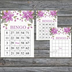 Purple Flowers bingo game card,Floral bingo game card,Floral Printable Bingo,Flower themed bingo,INSTANT DOWNLOAD-129-