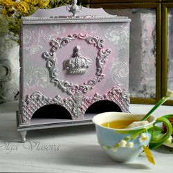 Pink Double Teahouse for Storing Disposable Tea Bags CROWN