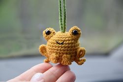 frog car decoration, car hanging mustard frog, frog keychain, car accessories frog car by KnittedToysKsu