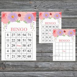 Pink purple flower bingo game card,Floral bingo game card,Floral Printable Bingo,Flower themed bingo,INSTANT DOWNLOAD113