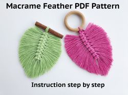 DIY Macrame feather PDF pattern, Leaf macrame tutorial for beginners, Instruction step by step