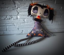 Textile art doll for Halloween.An unusual gift for a girl, home decor for Halloween.