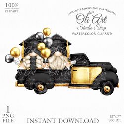 Graduation Truck Gnome Clipart. Hand Drawn Graphics, Instant Download. Digital Download. OliArtStudioShop