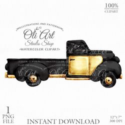 Black And Gold Truck Clipar. Hand Drawn Graphics, Instant Download. Digital Download. OliArtStudioShop