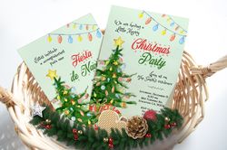 Fiesta de Navidad, Spanish Christmas Invitation, Feliz Navidad Invite,  Feliz Navidad Invitation Editable Corjl