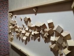 3D wall sculpture art wood, Modern wood wall art, Wooden block art extra large, Handmade cube decoration