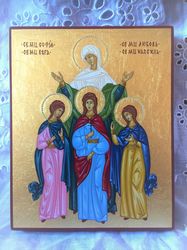 Saints Sophia and her Three Daughters, Faith, Hope, and Charity | Hand painted icon | Jewelry icon | Miniature icon
