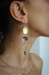 Statement silver earrings with gemstone