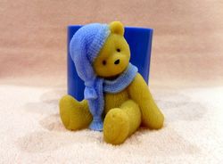 Teddy Bear in knitted hat and scarf - silicone mold