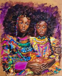 African American Sisters Painting Portrait Original Oil Painting African Artwork
