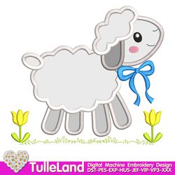 Baby Easter Sheep for boy  Happy Dolly Easter Lamb with Bow Design applique for Machine Embroidery