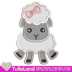 Baby Easter Sheep for girl with bow Happy Dolly Easter Lamb Girl with Bow Design applique for Machine Embroidery