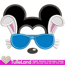 Easter Mouse with Rabbit Glasses Easter Bunny Mouse with blue Glasses Rabbit Ears Design applique for Machine Embroidery