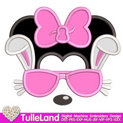 Easter Mouse with Rabbit Glasses Easter Bunny Mouse with pink Glasses Rabbit Ears Design applique for Machine Embroidery
