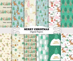 Christmas digital paper pack, christmas scrapbook, christmas patterns.