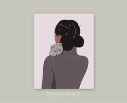 Black girl with cat, printable poster