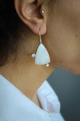 Silver earrings with cacholong and zirconias