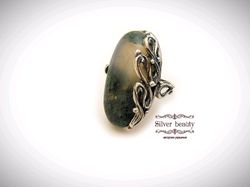 Handmade silver plated ring  Size 7 (17,5) natural landscape moss agate