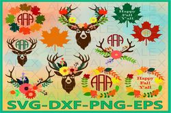 Autumn Svg, Fall svg, Happy Fall y'all, Deer Antler Svg