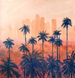 Los Angeles Cityscape Los Angeles Painting  Oil Original Artwork Impasto