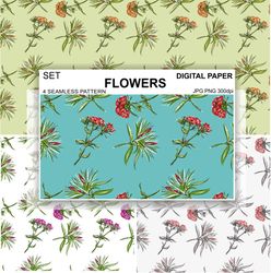 Carnation Flowers Seamless Pattern Retro Wallpaper Vintage Digital Paper Background, Surface Design Fabric Textile