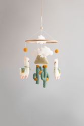 Cactus llama baby mobile,neutral mobile, cactus nursery decor, hanging mobile
