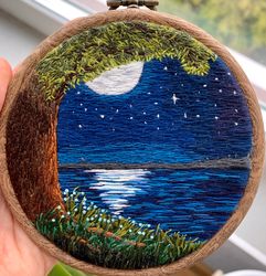 Hand embroidery artwork, embroidery landscape art, thread painting 4"