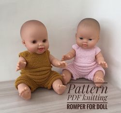 Pattern PDF Romper for doll, pattern knitting clothes for begginer, clothes Paola Reina 34cm, overall for doll 14 inch