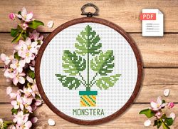 Monstera Cross Stitch Pattern, Flower Cross Stitch Pattern, Embroidery Monstera, Flowers xStitch