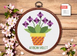 African Violet Cross Stitch Pattern, Flower Cross Stitch Pattern, Embroidery African Violet, Flowers xStitch