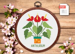 Anthurium Cross Stitch Pattern, Flower Cross Stitch Pattern, Embroidery Anthurium, Flowers xStitch