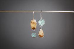 Silver earrings with aquamarine and Jasper