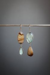 Silver earrings with aquamarine and Jasper