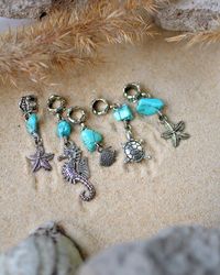 Boho hair jewelry in sea design, dreadlock beads, set of 5 dread beads