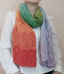Long lace scarf hand knit, women cotton colour scarf