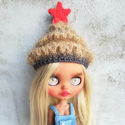 Blythe hat crochet brawn fluffy Christmas Tree for custom blythe doll christmas clothes blythe accessories cute doll