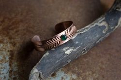 fern bracelet with chalcedony, adjustable copper rustic bracelet, cuff bracelet