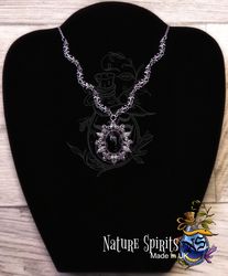 Victorian Vintage Style Black Obsidian Lace Goth Necklace Gothic Jewellery Witch Boho