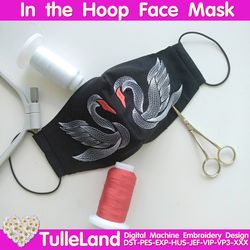 In The Hoop Face Mask Breathing mask Face Mask Women Face mask with Swan Machine embroidery design