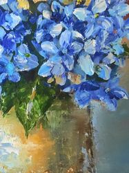 hydrangea flowers painting  Impressionism Original art Oil artwork impasto