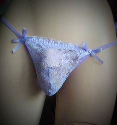 Sissy panties, Purple lace mens string, Handmade lingerie