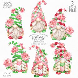 Gnomes & Dahlias Flowers. Cute Characters, Hand Drawn graphics, instant download. Digital Download. OliArtStudioShop