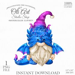 Dragon Gnome Digital Clipart, Hand Drawn Graphics, Instant Download. Digital Download. OliArtStudioShop