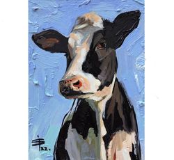 Cow Painting Original Art Farm Animals Artwork Fine Art Oil Painting 7 by 5 Home Decor by JuliyaFineArt