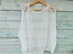 Knit Sweater Vest, Mohair Sweater Vest, White Sweater Vest, Women's Sweater Vest, Loose Sweater Vest, Crochet Vest