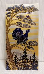 Vintage Russian Painting Capercaillie. Soviet Engraving on Steel
