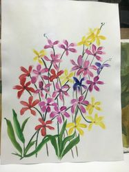 Original watercolor paint flower for decoration by Handkub Art