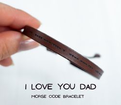 I Love You Dad morse code bracelet, birthday gift,  leather bracelet, family bracelet, long distance gift