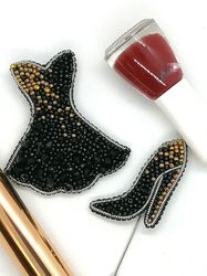 Set of two brooches Black dress and Shoe as gift for women